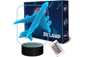 FULLOSUN Aircraft Airplane 3D Night Light Kids Bedside Lamp 16 Colors Changing with Remote Control Xmas Halloween Birthday Gift for Child Baby Boy