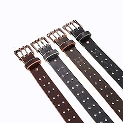 Men’s Classic Leather Belt, Double Prong Retro