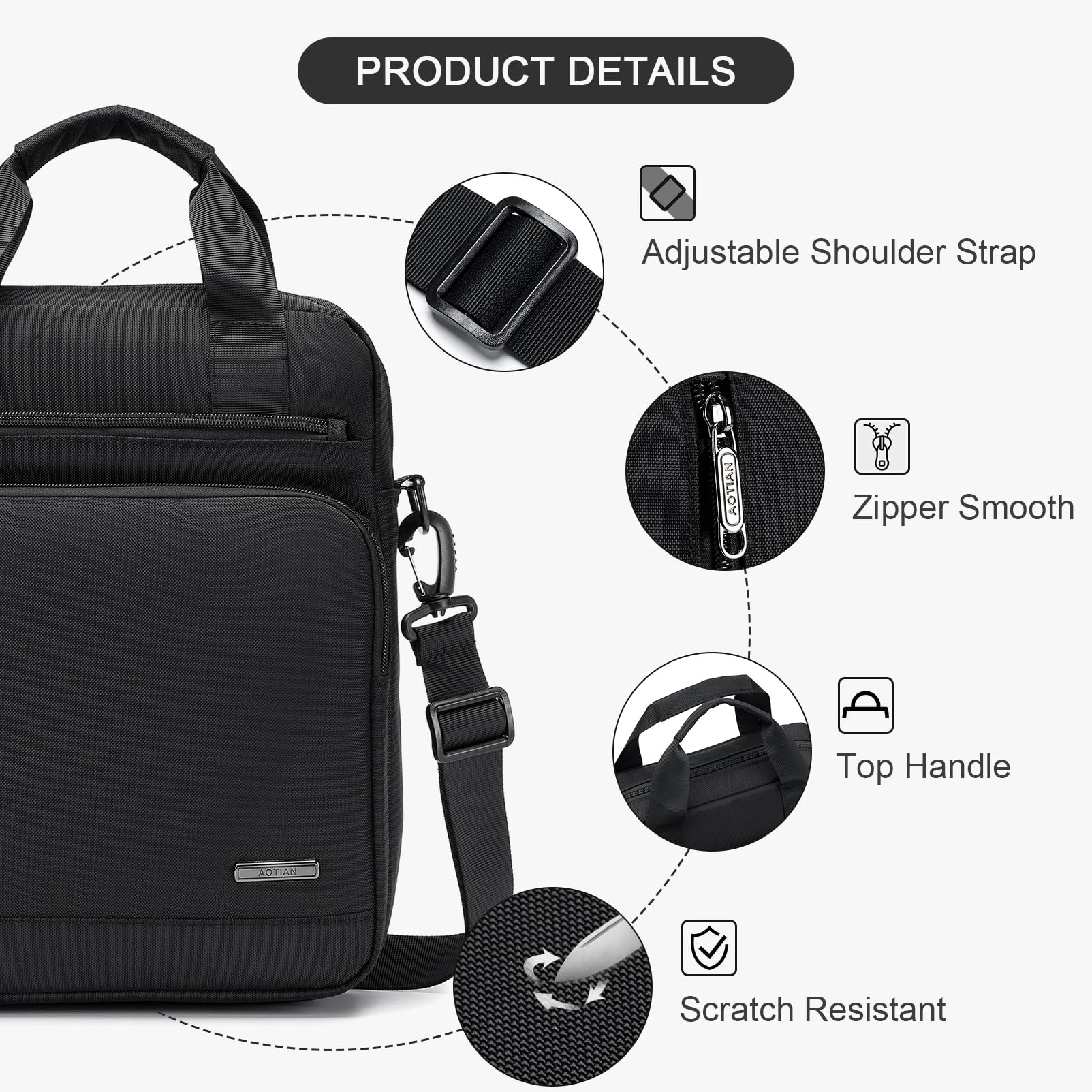 SUCIKORIO Umhängetasche Herren Groß, Multi-Pocket Schultertasche Herren Laptop 14 Zoll 28x33x10cm Wasserdicht Oxford Sling Crossbody Bag Schwarz Herrentasche Mit Oberem Griff für Arbeit, Reise 7