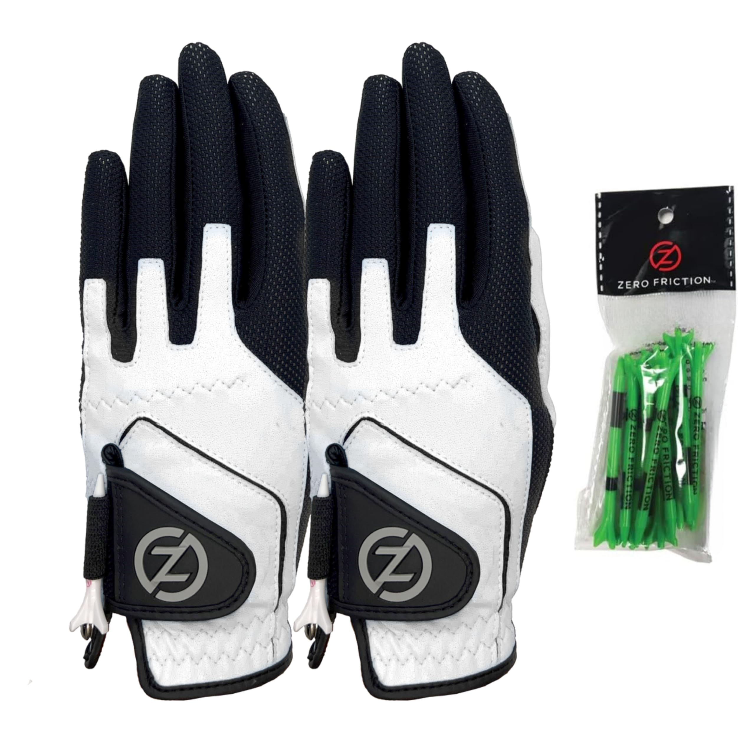 Zero Friction Junior Synthetic Left Hand Golf Gloves 2 Pack, One Size, White