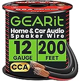 GEARit 12 Gauge Speaker Wire, Speaker Cable 200ft for Car Audio, Home Theater, CCA(Black)