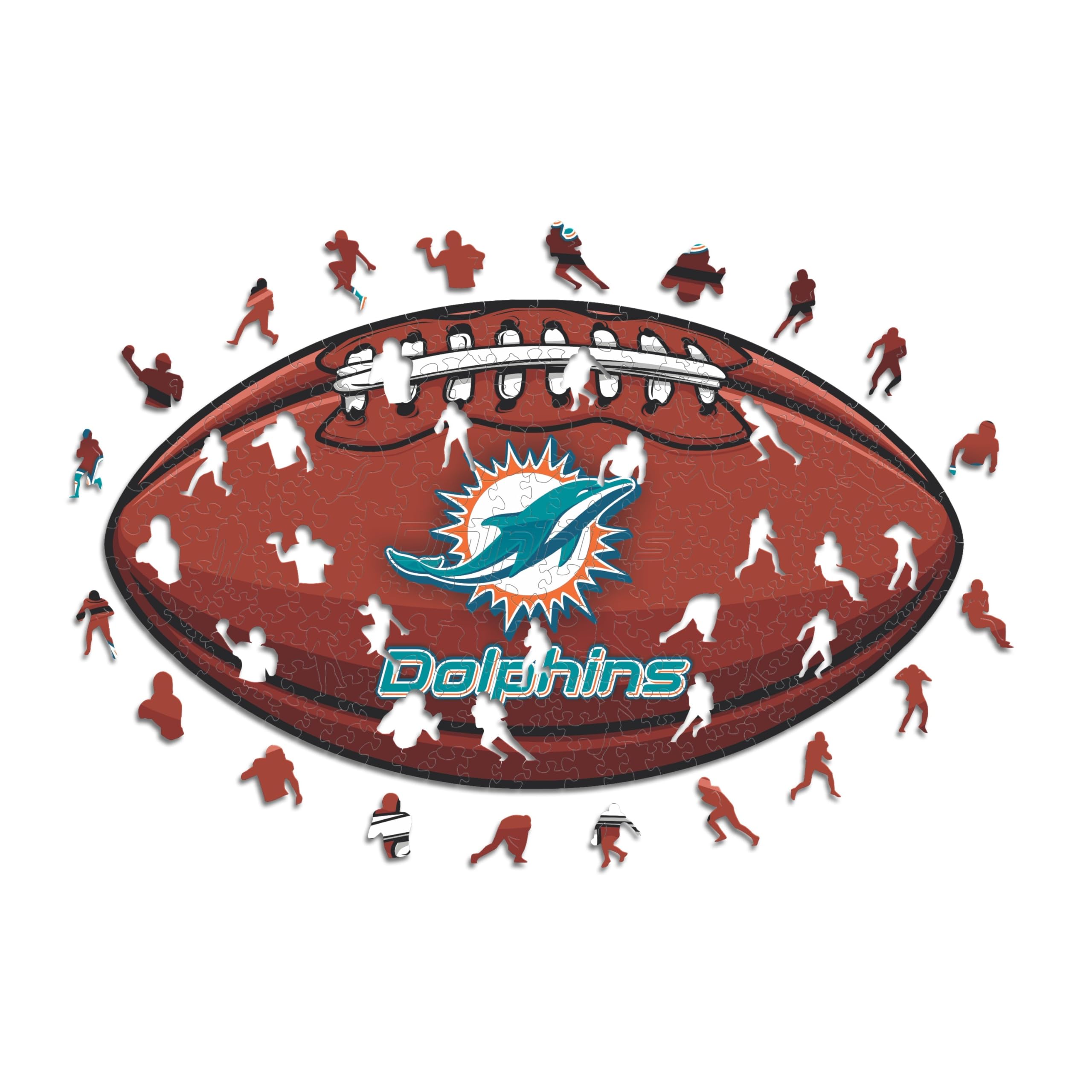 Iconic Puzzles, Miami Dolphins crest, 100% eco-sustainable wooden puzzle with official license NFL, size S, 150 pieces
