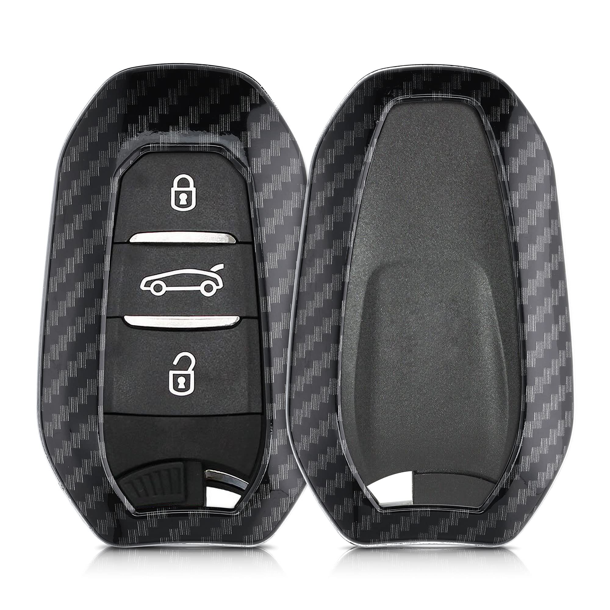 kwmobile Car Key Cover Compatible with Peugeot Citroen 3 Button Car Key Smart Key (only Keyless Go) - Hard Case - Carbon Black