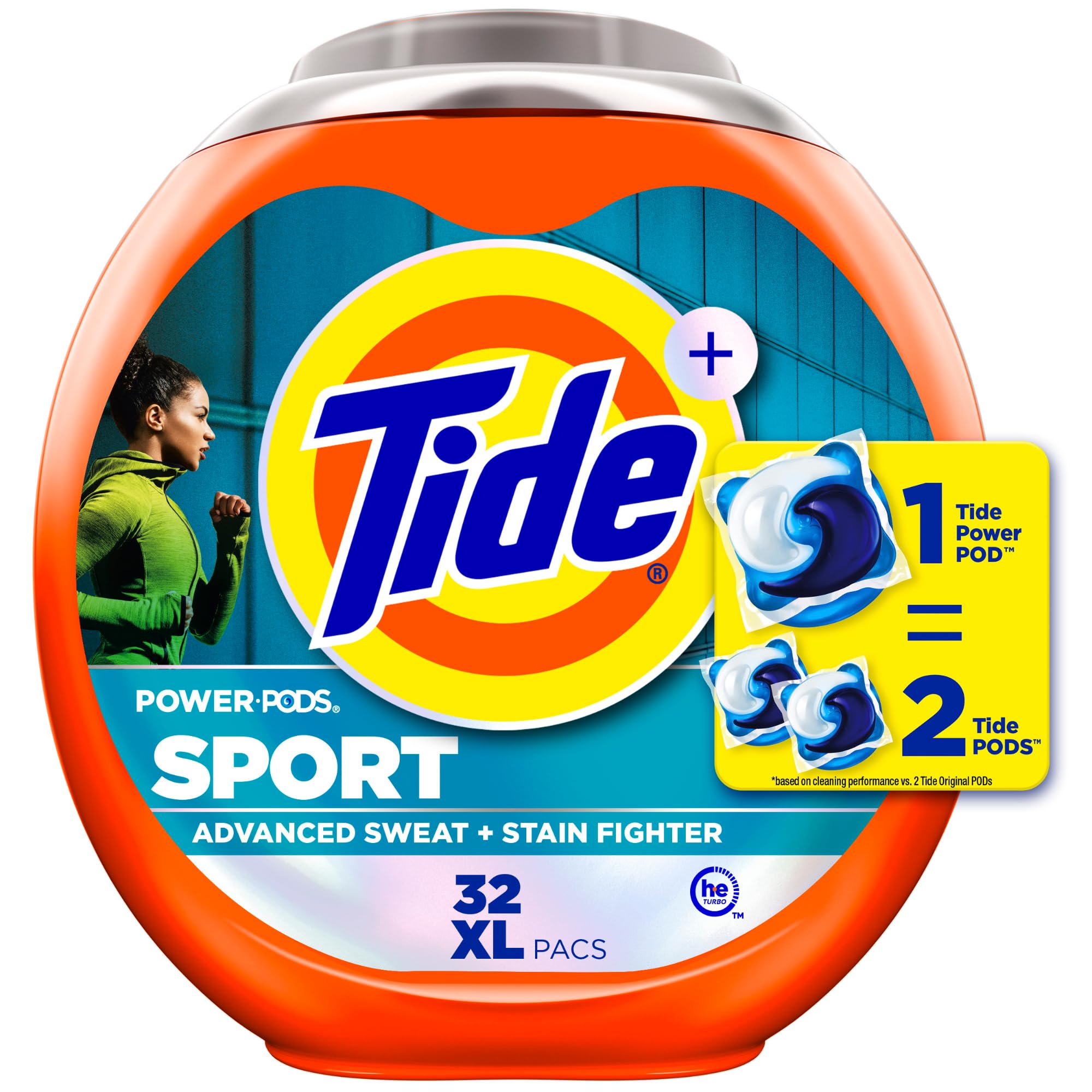 Tide Power Pods Sport Laundry Detergent Pacs, 32 Count, Advanced Sweat + Stain Fighter