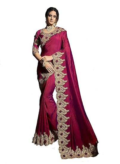 Womens Vichitra Silk Embroidery Saree With Banglory Silk Blouse_Free Size