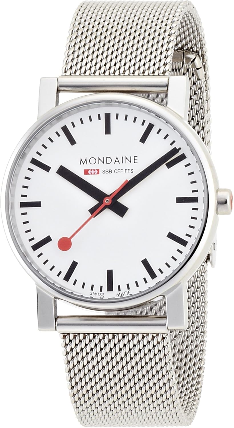 Mondaine Offizielle Schweizer Bahnhofsuhr Evo Damen/ HerrenUhr, Quartzuhr mit Silberfarbenem