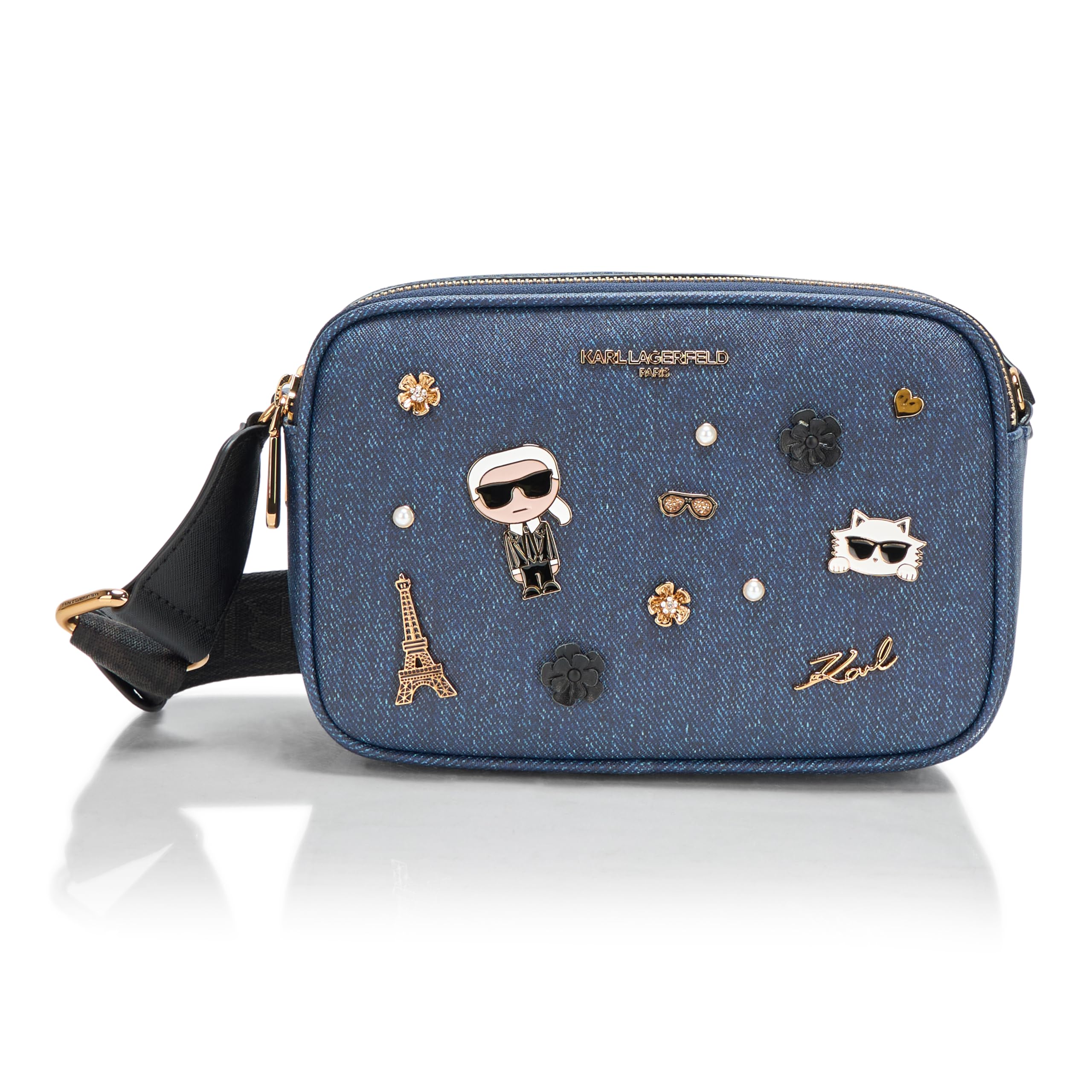 KARL LAGERFELD Women’s Maybelle Pin Crossbody, Denim, One Size