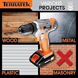 Terratek 18V Cordless Drill Driver 13Pc Electric Screwdriver Set Lithium-Ion view 2