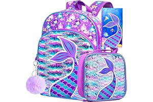 AGSDON 3PCS Kids Backpacks for Girls, 16" Little Kid Preschool School Bookbag and Lunch Box - Unicorn/Mermaid/Flamingo
