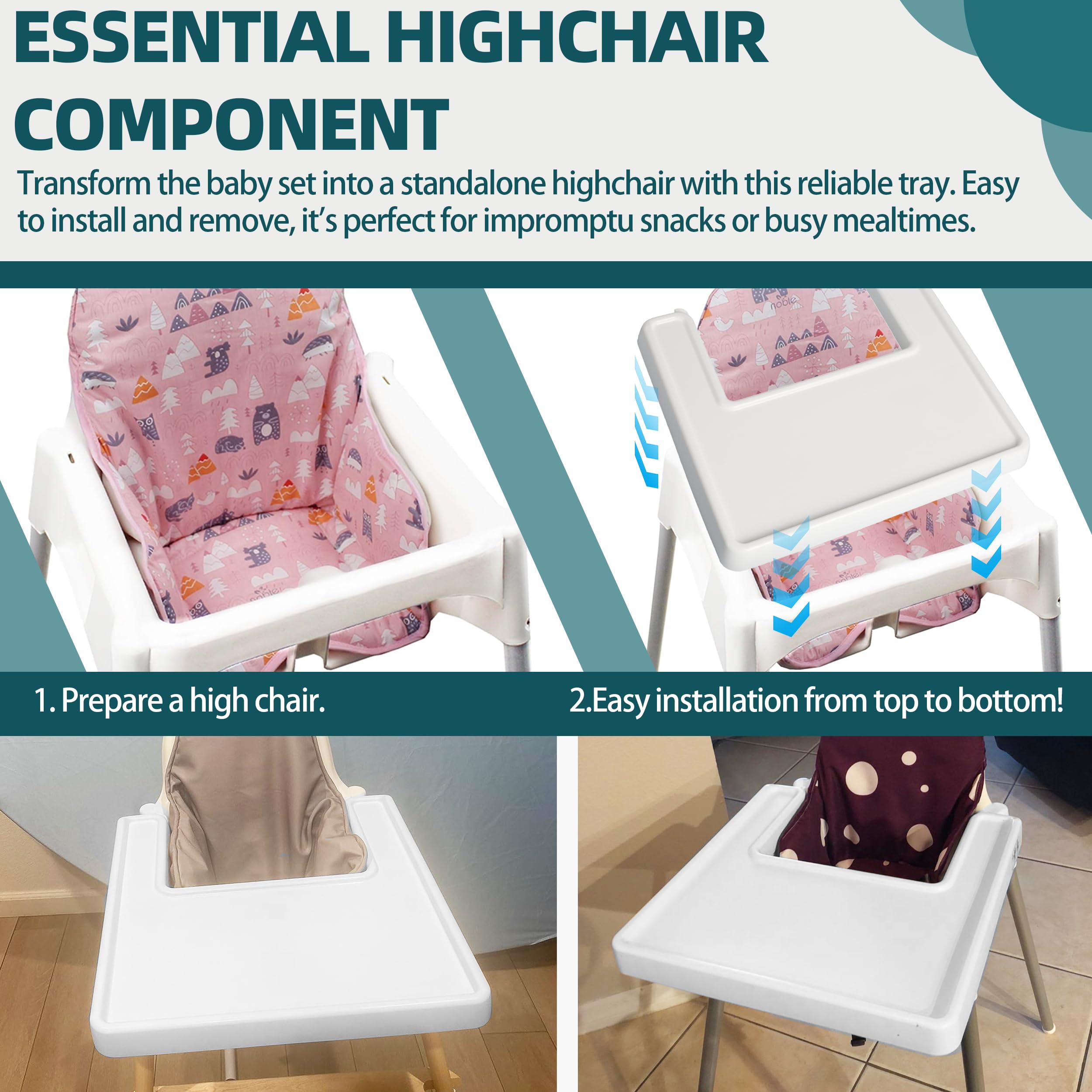 Baby High Chair Tray Compatible with IKEA Antilop High Chair Baby Dining Feeding Tray for Toddler - Made with Food-Safe Plastic (BPA BPS BPF Lead and Phthalate Free) - White