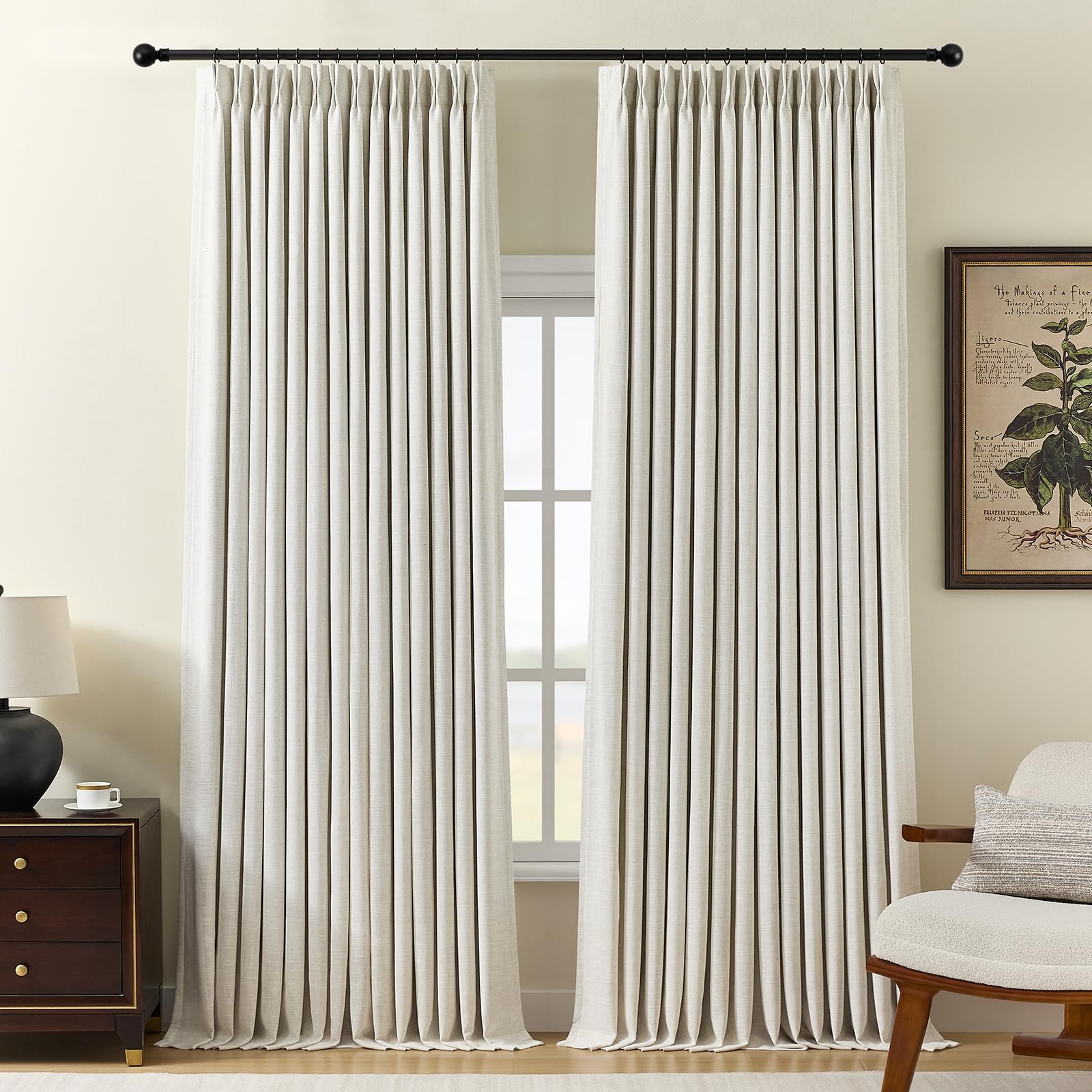 View 1 of ***MISSING ONE PANEL***
Pinch Pleated Curtains 100% Blackout Linen Curtains 102 Inches Long for Bedroom Living Room, Natural Memory Trained Thermal Insulated Room Darkening Window Pleat Drapes with Hooks 1 Panel 60"Wx102"L
