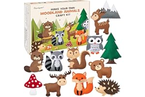 CiyvoLyeen Woodland Animals Craft Kit Kids DIY Crafting and Sewing Set Woodland Animals Felt Plushie for Girls and Boys Educational Beginners Sewing Set Sewing Kits for Kids Age 8 9 10 11 12