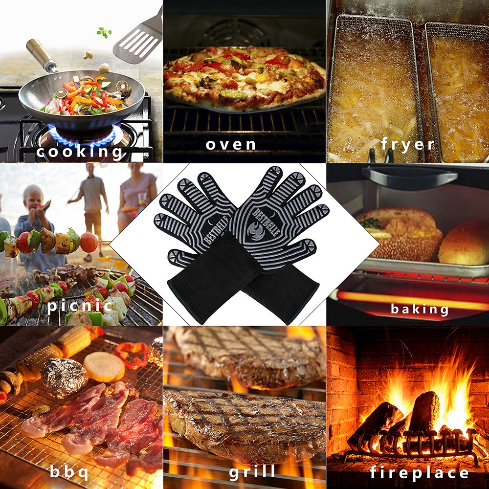 EN407 Certified-Man&Lady Sizes For Choice- BBQ Grill Gloves-932°F Extreme Heat Resistant Non-slip Kitchen Oven Mitts- Top Class Barbecue Gloves-For Cooking, Grilling, Baking(2 gloves included)
