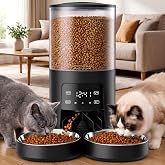 DUMOS 6L Automatic Cat Feeder for 2 Cats, Timed Pet Food Dispenser, Black | 2 Stainless Bowls, 10s Voice Call, Dual Power Supply, 6 Meals Per Day, 50 Portions Per Meal, Dual Pet Feeder for Cat and Dog
