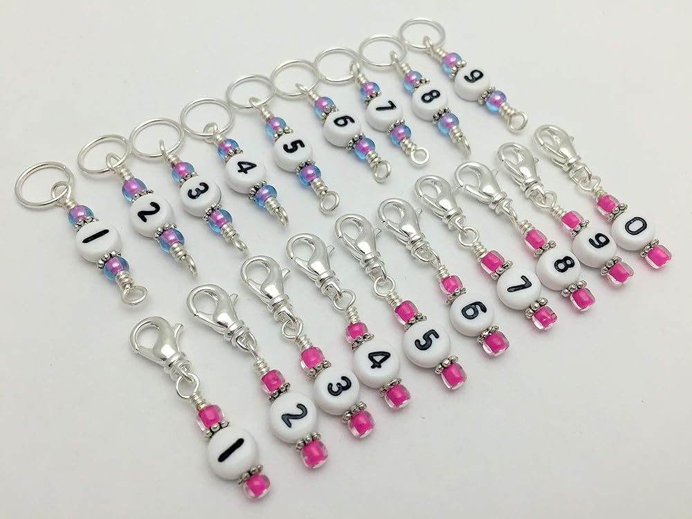 Numbered Stitch Marker Charms, Knitting Row Counting Jewelry Handmade