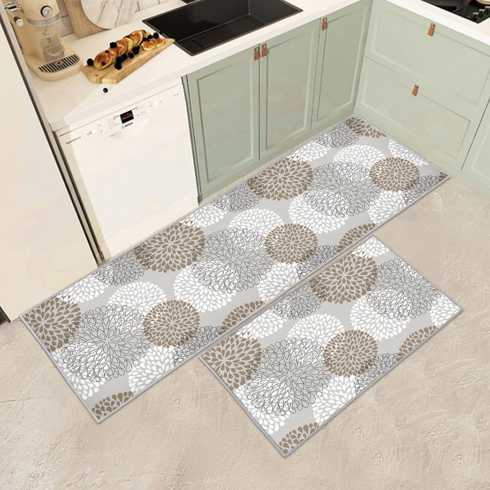 JEFFEL Kitchen Mat Sets Non slip Washable, Kitchen Rugs Runner Set of 2 Anti Fatigue Kitchen Floor Mat for Home Decoration Office Standing Desk (K, 150L x 43W x 0.2Th cm) — image 1