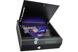 EUASOO Gun Safe for Pistols with Fingerprint Digital Lock Key Quick Access Smart Biometric Pistol Safe for Home Personal Safe Large Capacity for 2 Pistols Handgun Safe for Nightstand with Voice Broadcasts