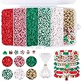 Christmas Clay Beads Bracelet Making kit, Funtopia 5100 Pcs Heishi Beads Polymer Clay Beads for Jewelry Making, Friendship Bracelet Kit with Gold Beads Silicone Beads for Girls Adults (6mm)
