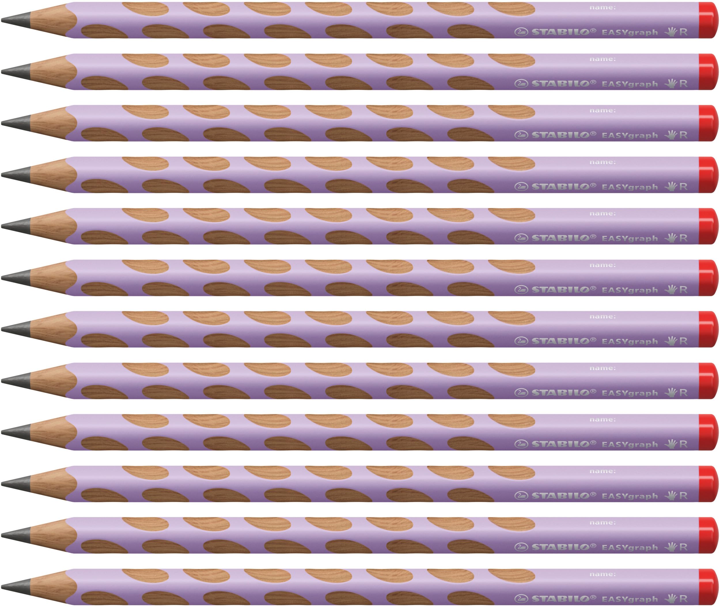 STABILO Ergonomic Graphite Pencil EASYgraph Pastel - Right-Handed - Lilac - Pack of 12 - HB