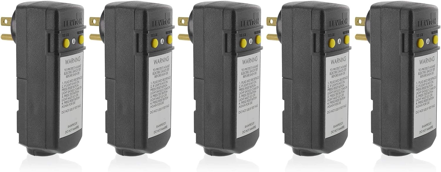 Leviton 16793 20-Amp, 120-Volt, Grounded, Compact Automatic Reset Right Angle GFCI, RoHS Compliant, Black - Electric Plugs - 