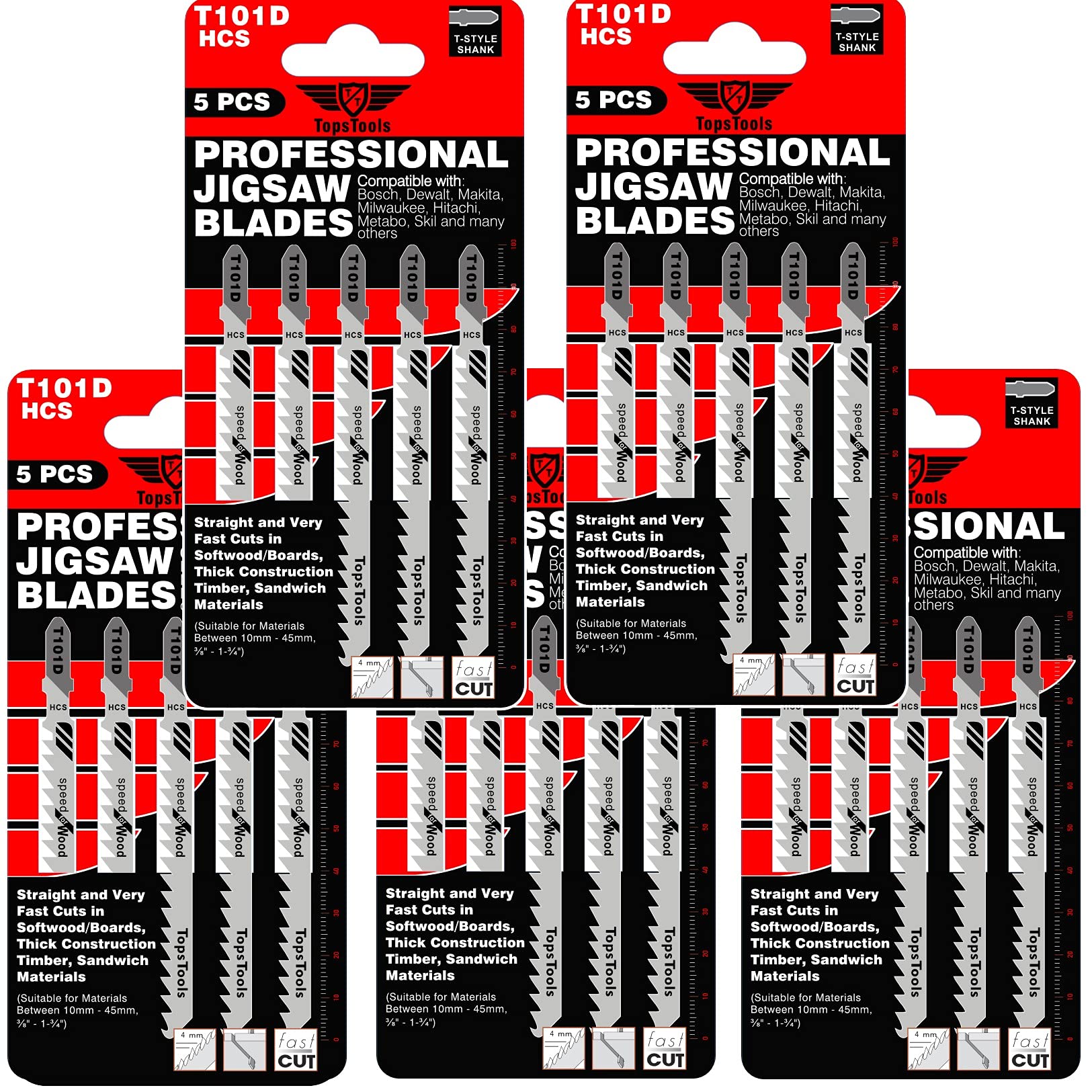 25 x TopsTools T101D 100mm Jigsqw Blades Designed for Clean and Fast Cuts in Wood