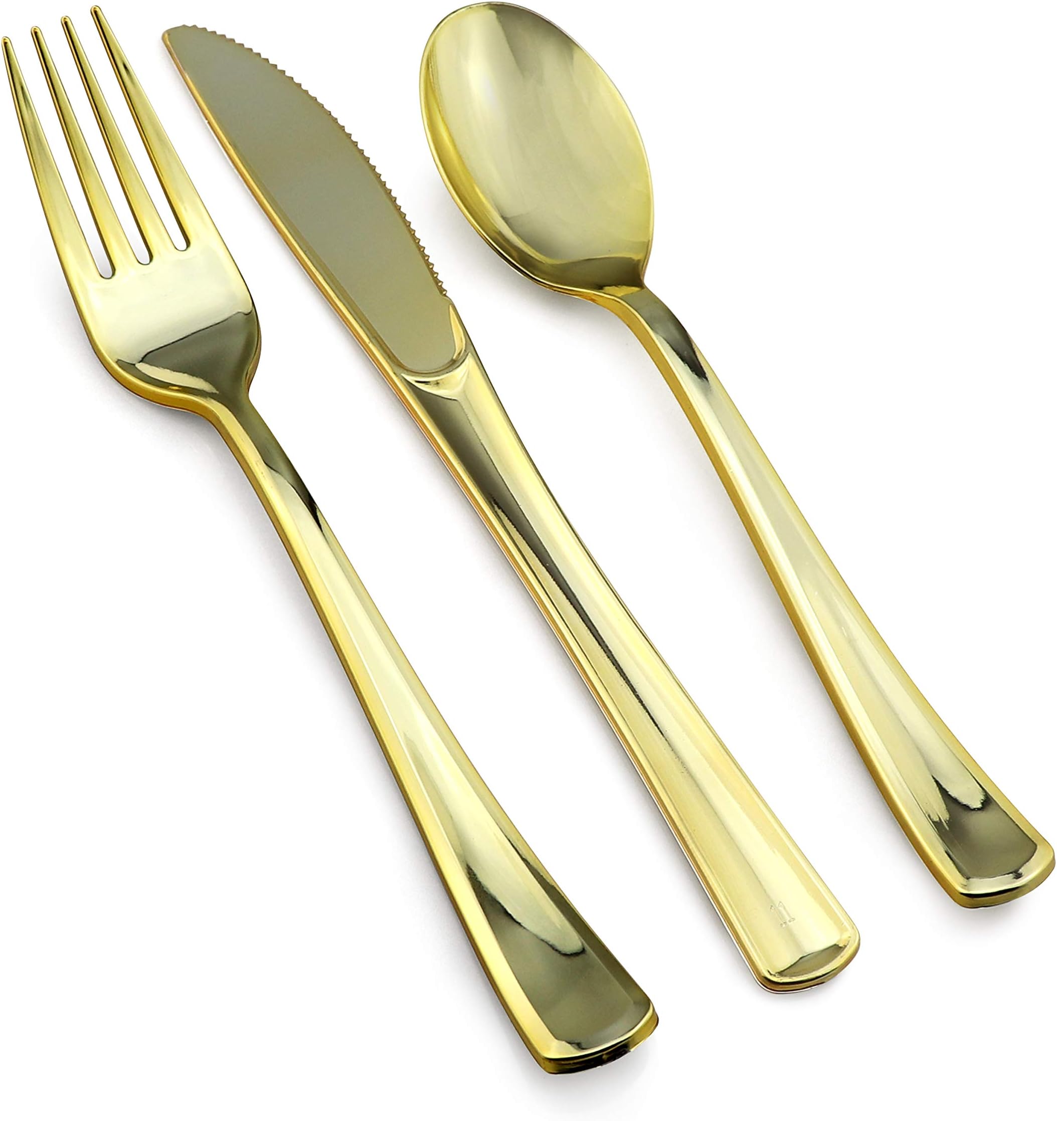 Stately Elegance Designs 600 Piece Gold Plastic Silverware Set – Includes 200 Forks, 200 Knives and 200 Spoons – Gold Cutlery – Heavy Duty Durable Disposable Flatware Set