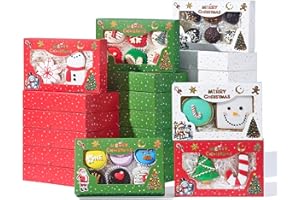 SLSHEPACK 12PCS Christmas Treats Boxes, 3 patterns Bakery Box with Window for Xmas Holiday Christmas Gift Boxes for Cookies,Dessert,charcuterie,charcuterie(7 x 4.4 x 1.5inches)