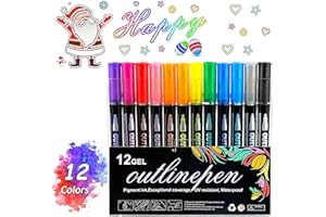 Double Line Outline Marker Pen-8/12/24/36/48 /60Colors, 2026 Outline Marker Set, Glitter Gel Double Line Outlines Pen Sparkle