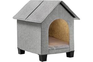 SHINEBBYS Indoor Dog House, Elevated Foldable Dog Cave Bed with Removable Plush Mat for Small Dogs and Cats Up to 15.7 Inches Long