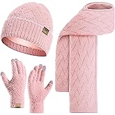 Winter Knit Beanie Hat Scarf for Women with Touch Screen Gloves Set with Skull Caps Neck Warm Scarves for Women 3PCS/Set