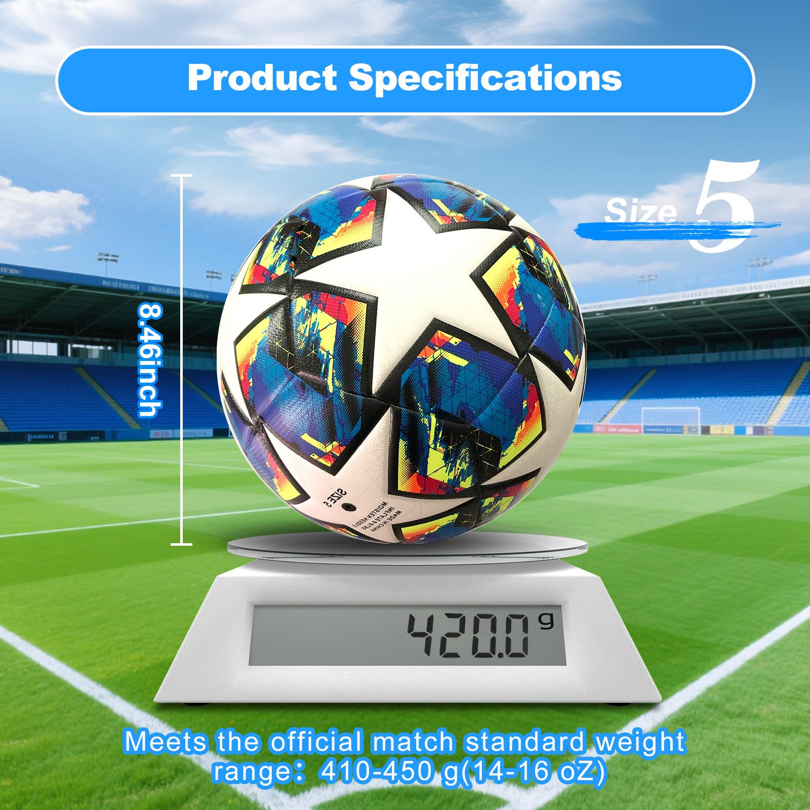 Fxznacbh Fussball Ball Fußball Fans Artikel Fussball-Liebhaber Geburtstag Geschenk Regelmäßige größe 5 Football mit Pumpe,Blau und Weiß 3