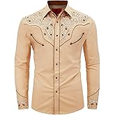 DIFICIL SLOG Men's Western Cowboy Shirt Embroidered Long Sleeve Casual Button Down Shirt
