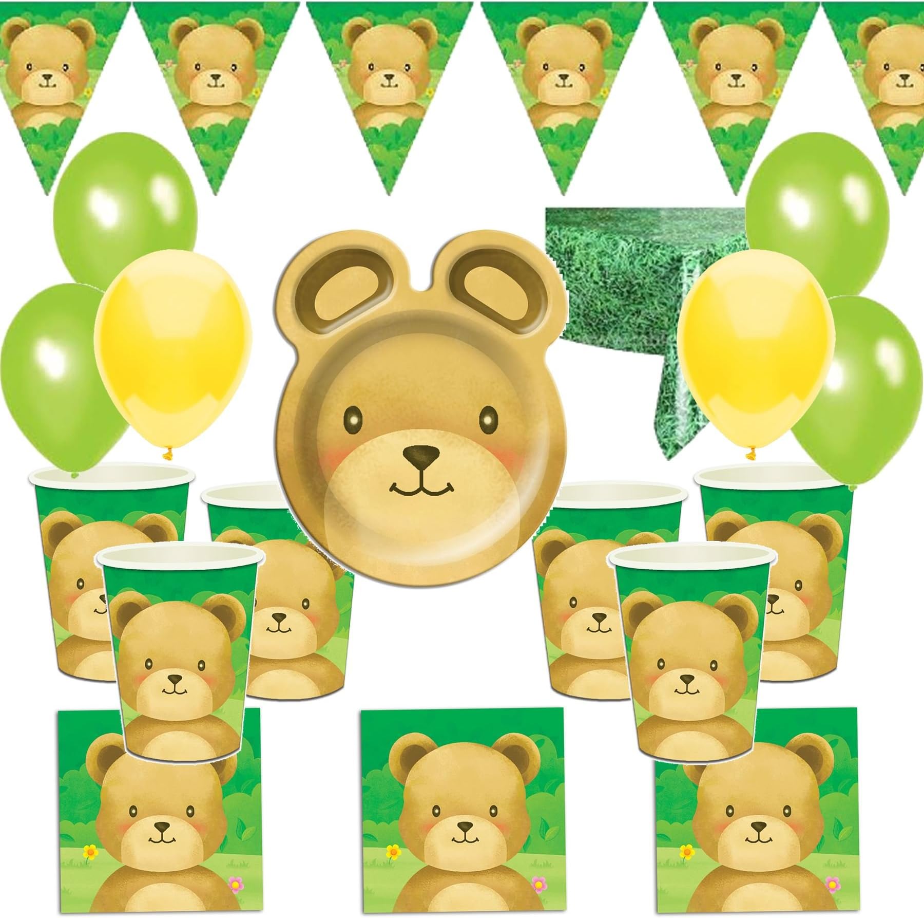 Teddy Bears Picnic Birthday Party Kit for 24- includes Plates Cups Napkins Balloons Banner