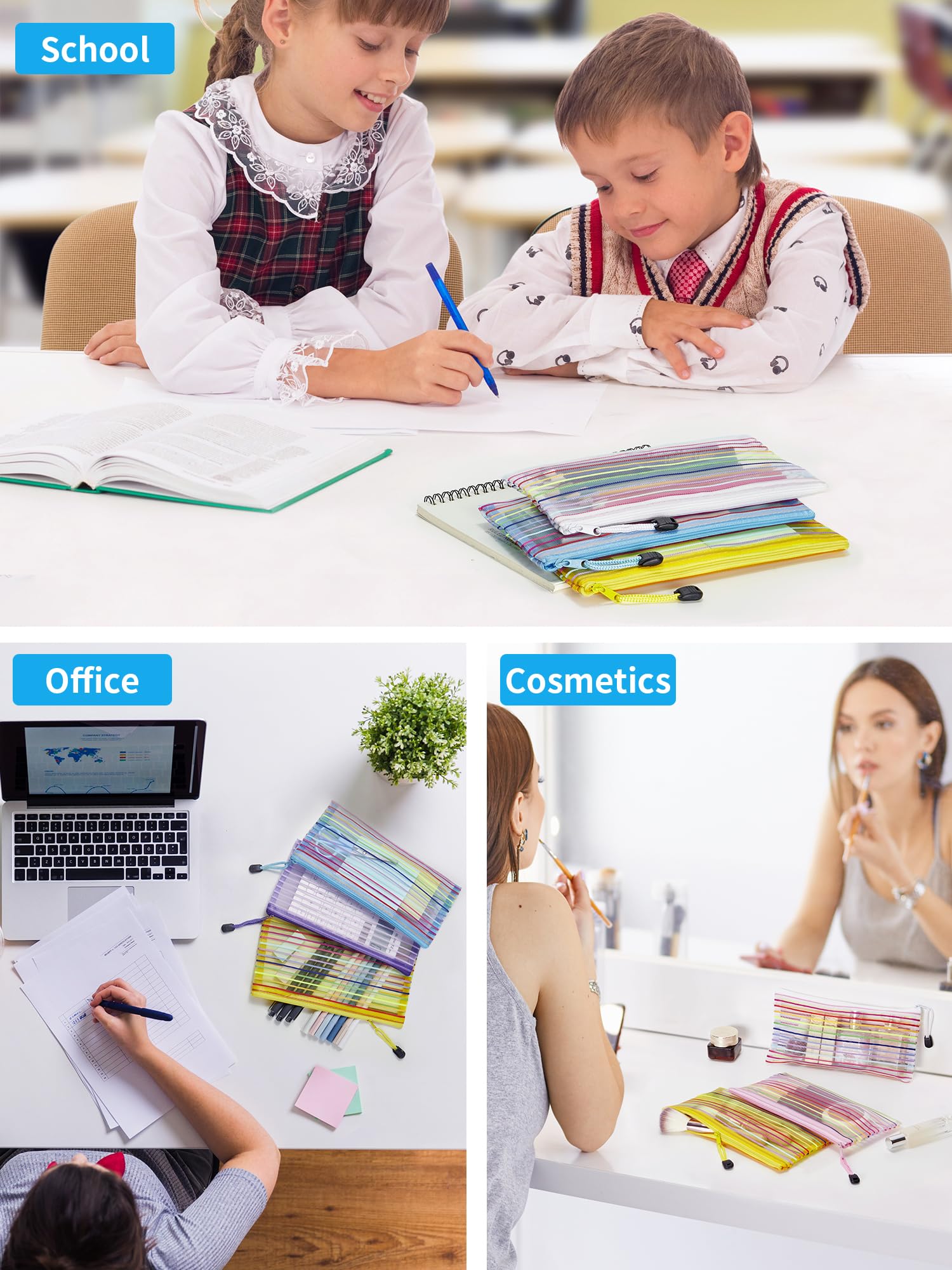 JARLINK 20 Pack 10 Colors Zipper Mesh Pouch, Zipper Bag Multipurpose Travel Bags for Office Supplies Cosmetics Travel Accessories Multicolor