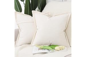 MADIZZ Set of 2 Polyester Linen Throw Pillow Covers with Broad Edge Soft Boho Decorative Pillow Cases for Sofa Bedroom Modern