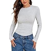 Mosocow Long Sleeve Cotton Shirts for Women Slim Fit Crewneck Jersey T Shirt Casual Going Out Tops Basic Tee