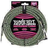 Ernie Ball Braided Instrument Cable, Straight/Angle, 10ft, Neon Green/Black (P06077)