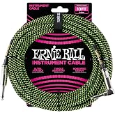 Ernie Ball Braided Instrument Cable, Straight/Angle, 10ft, Neon Green/Black (P06077)