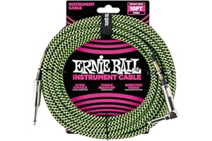 Ernie Ball Braided Instrument Cable, Straight/Angle, 10ft, Neon Green/Black (P06077)