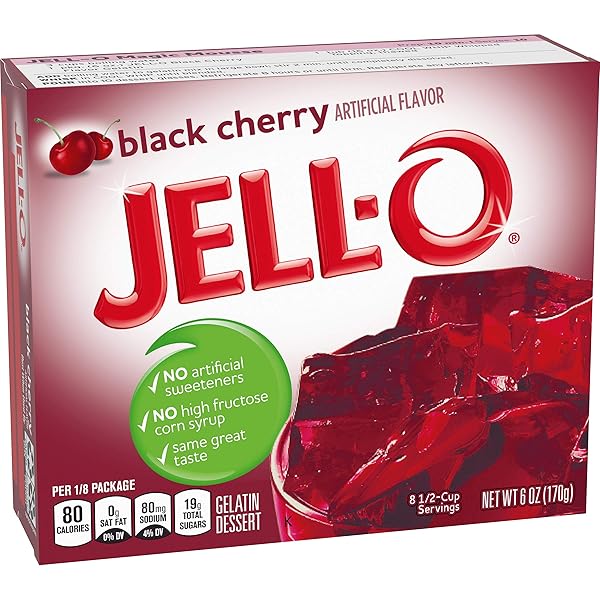 JELL-O BLACK CHERRY GELATIN DESSERT MIX (6 OZ BOX)
