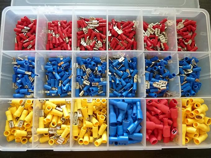SK-DV 900 Kabelschuhe Sortiment Flachhülse + Flachstecker für Kabel 0,5 mm² - 6 mm² rot, blau, gelb
