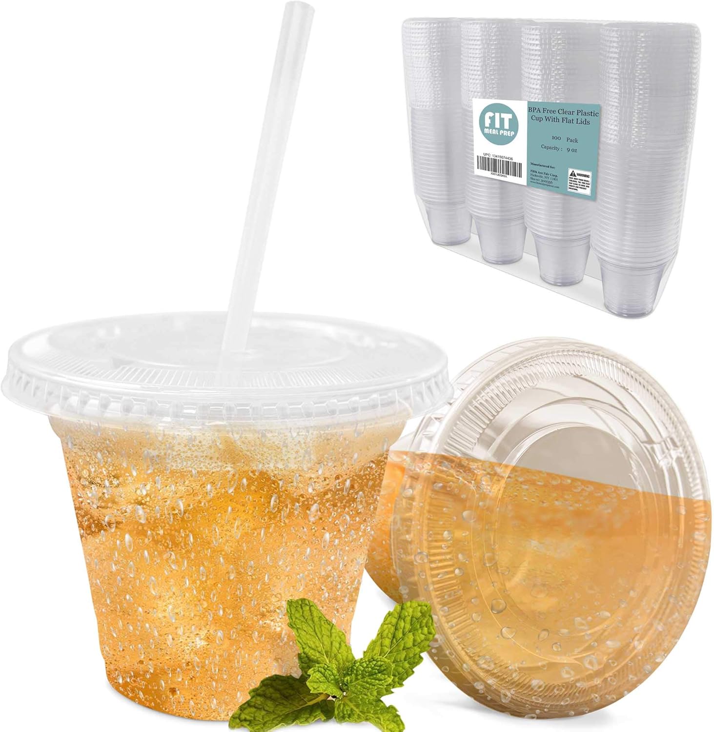 [100 Pack] 9 oz Clear Plastic Cup with Lid - BPA Free Take Out Container for Iced Cold Drink Coffee Tea Juice Smoothie Bubble Boba Frappuccino, Disposable and Crack Resistant
