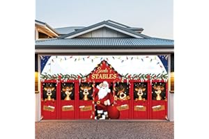 VRAINITO 7x16 ft Christmas Garage Door Cover, 2025 Garage Door Christmas Decorations, Large Garage Door Xmas Cover, Outdoor Xmas Banner Decorations (Santa’s Reindeer Stable)