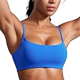 CRZ YOGA Butterbreeze Scoop Neck Sports Bras for Women - Spaghetti Straps Wireless Workout Padded Gym Cami Top