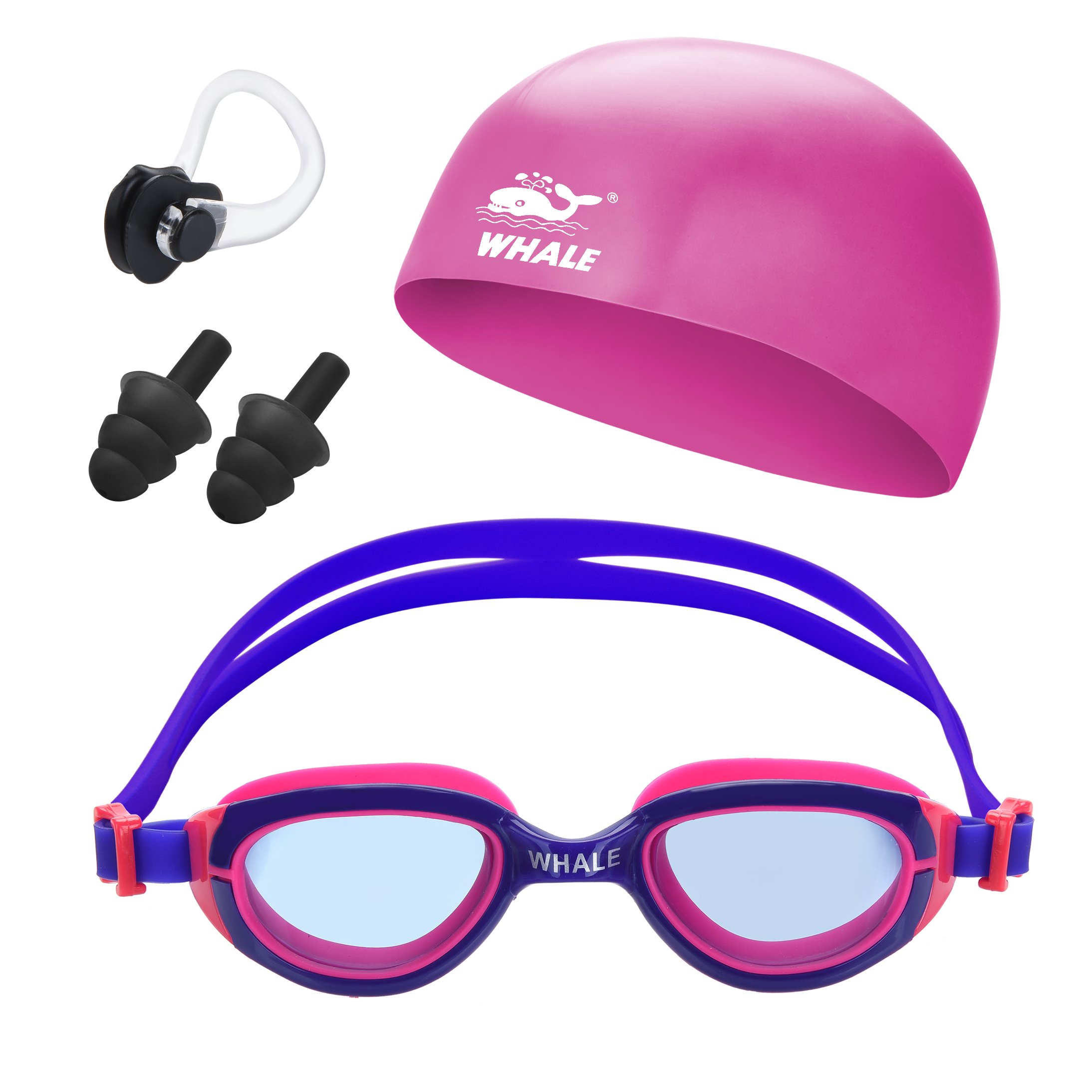Swimming Cap for Kids Set with Swim Goggles Ear Plugs Nose Clips Training Laps Gear for Youth Teens Children Boys Girls