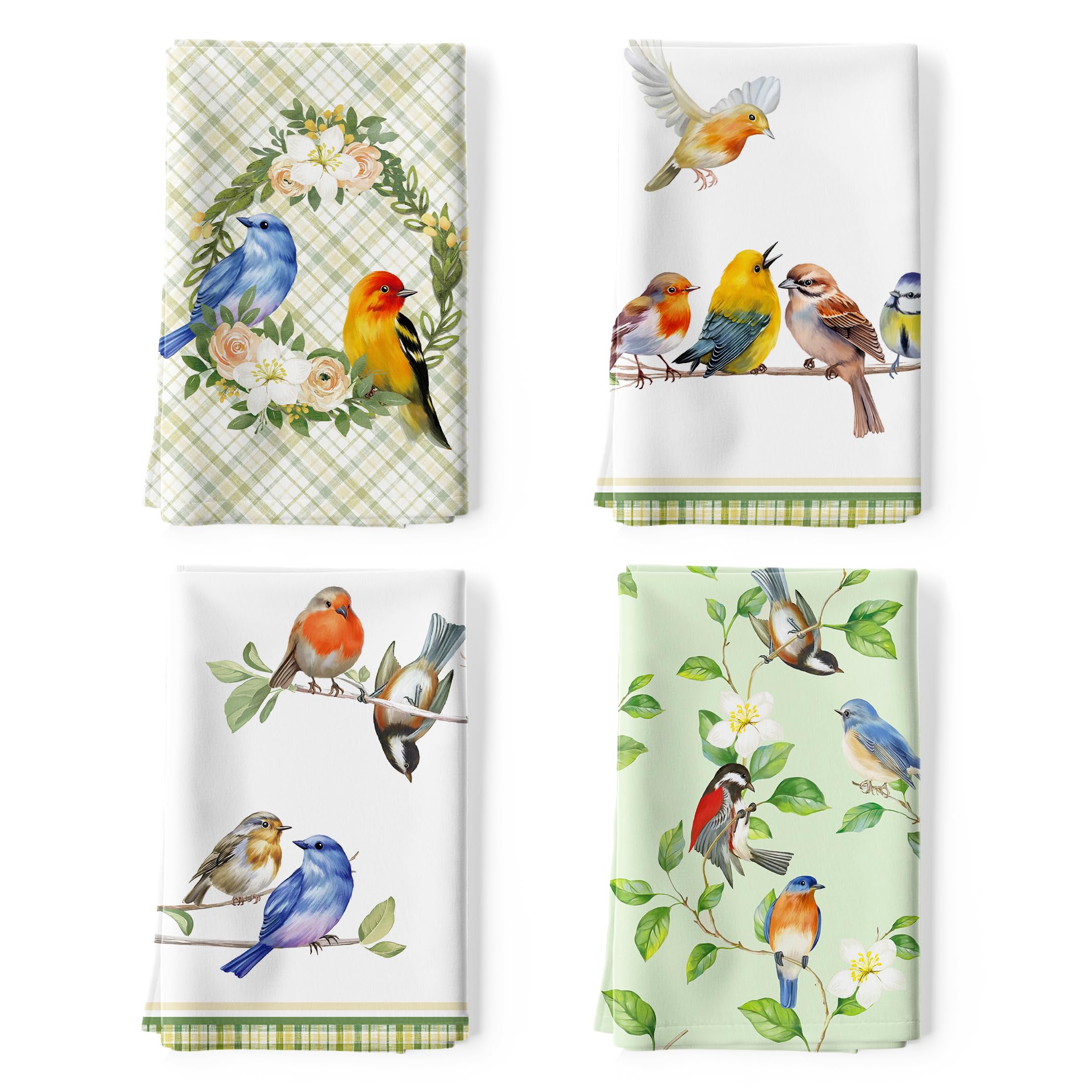 Arquiel Spring Birds Kitchen Towel 100% Cotton Quick Dry Dish Towels 48 x 70CM, Dishcloth Hand Towels for Housewarming Gifts Dining, Home, Wedding, Banquet, Buffet (Set of 4)