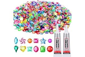 anezus Anezus1200Pcs Craft Gems with 2Pcs B7000 Jewelry Glue, Flat Back Sequins Jewels Embellishments Rhinestones Gemstones for Bedazzling, Decor, Clothing