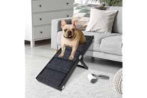 Okydoky Small Dog Ramp, Portable Folding Pet Stair Ramp, 32" Long Wooden Pet Ramp with Non-Slip Carpet Surface, Adjustable 4 Levels Height, Foldable Dog Car Ramp for Sofa, Couch, Car (Black) NO.LGPT12