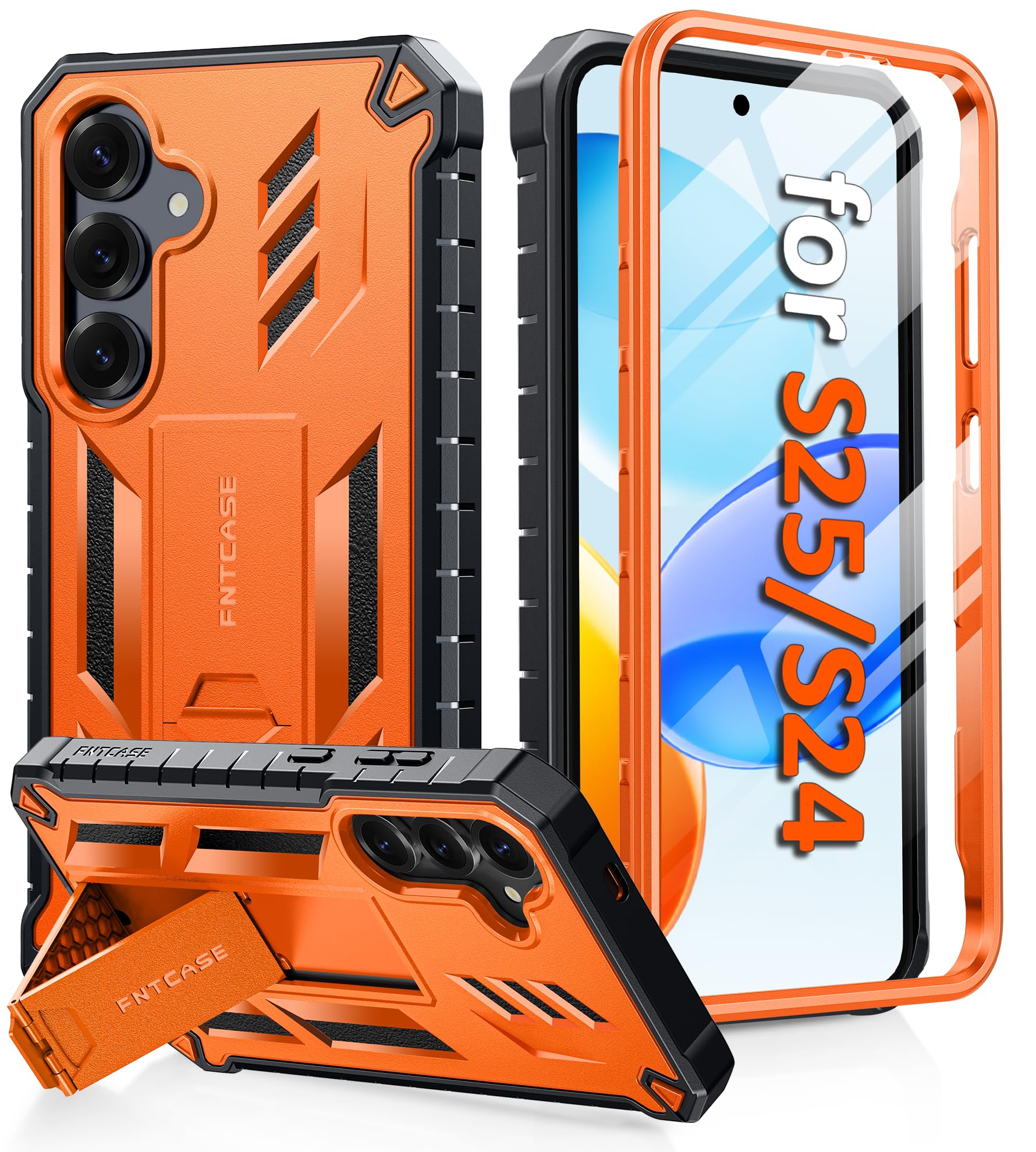 Photo 1 of FNTCASE for Samsung Galaxy S25 Case: for Samsung Galaxy S24 Case Military Grade Drop Proof Protection Mobile Cover with Kickstand | Matte Rugged Shockproof Protective Sturdy Phone Case (Orange)