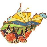 Totally Bamboo West Virginia State Shaped Cutting Board and Charcuterie Serving Platter with Artwork by Summer Stokes, Includes Hang Tie for Wall Display